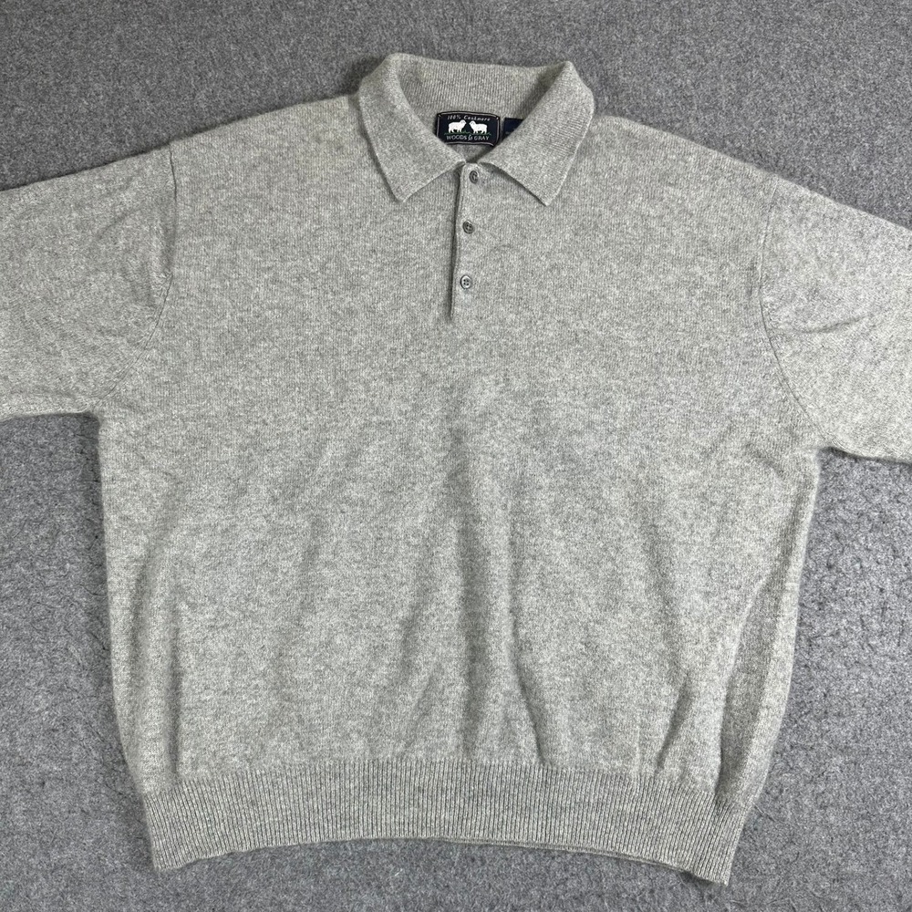 Woods & Gray Women's 100% Cashmere Short Sleeve Polo Sweater Light Gray XL - Picture 7 of 7